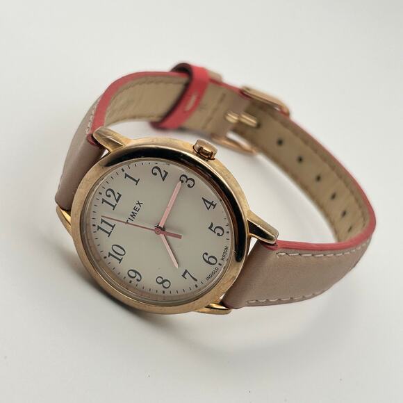 Timex Rose Gold Pink Leather 25mm Women’s Fashion Watch Working New Battery - Picture 4 of 8